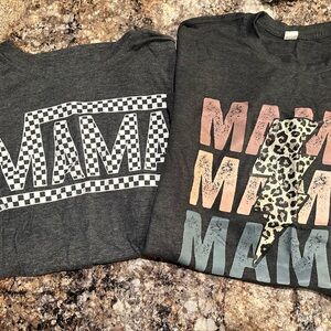 Gray Graphic Tees with 'MAMA' Print